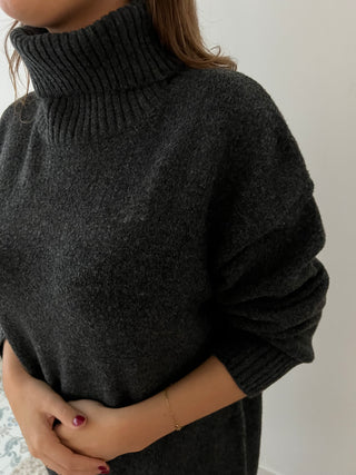 Dark grey turtleneck sweater dress