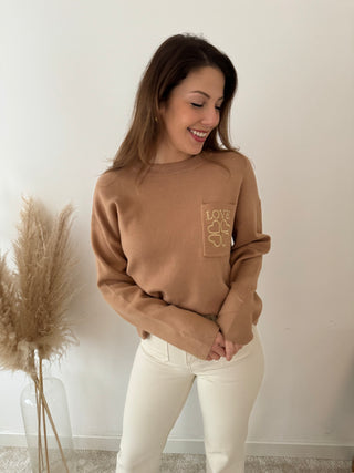 Camel love pocket sweater