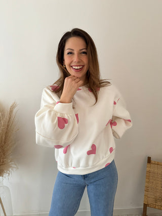 Pink hearts white sweater