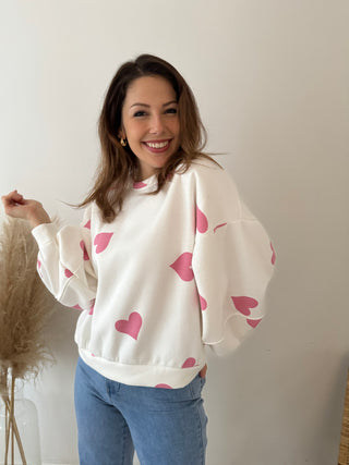 Pink hearts white sweater