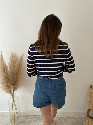 Wide sleeves navy striped top