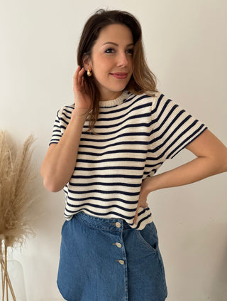 Navy striped knitted top
