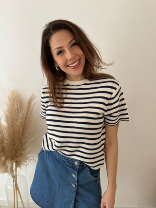 Navy striped knitted top