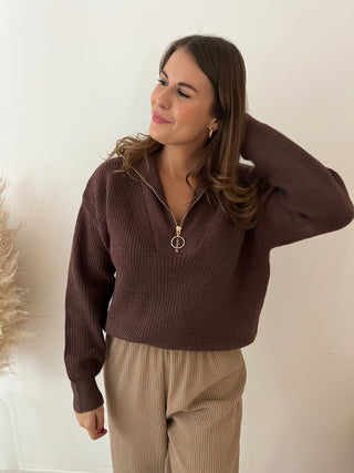 Brown zipper knit