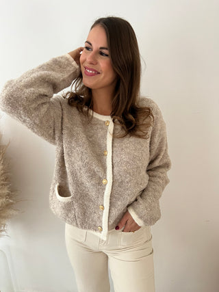 Pretty gold buttons taupe vest