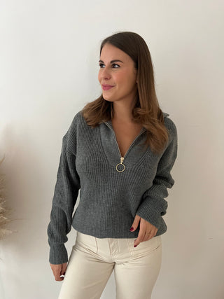 Grey zipper knit