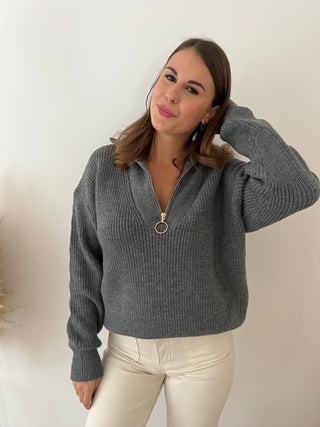 Grey zipper knit