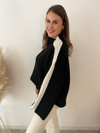White sleeve black knit