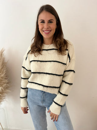 Black stripes beige soft knit