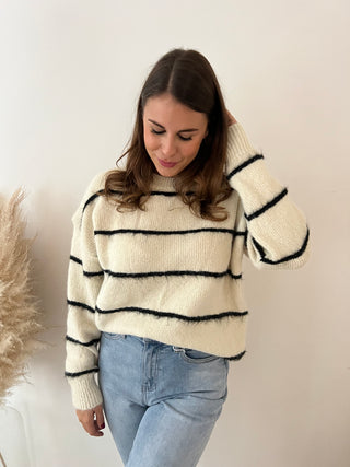 Black stripes beige soft knit