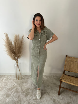 Kaki denim split dress