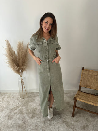 Kaki denim split dress