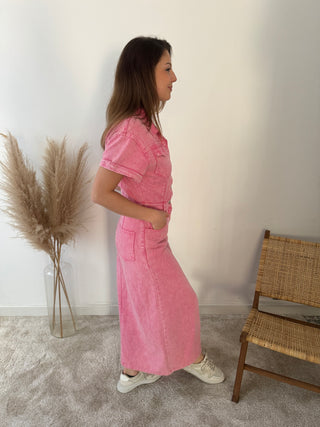 Pink denim split dress