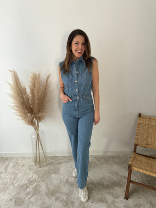 Sleeveless denim jumpsuit