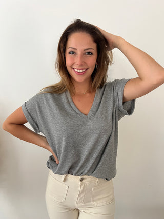 Grey basic V-neck t-shirt