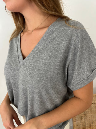 Grey basic V-neck t-shirt