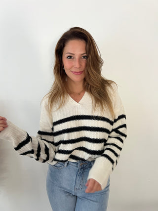 Black striped white collar sweater
