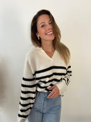 Black striped white collar sweater