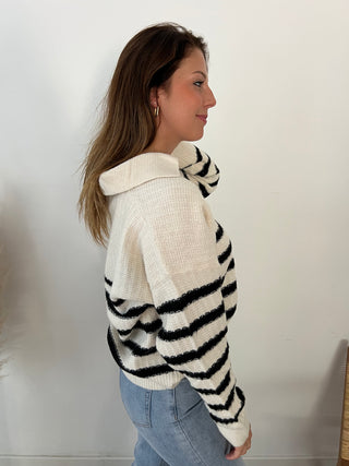 Black striped white collar sweater