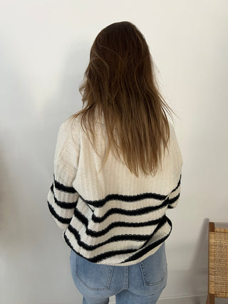 Black striped white collar sweater