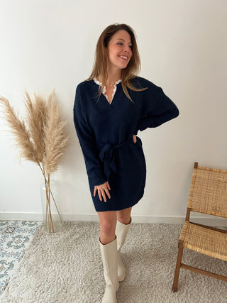 Navy lace detail sweater dress