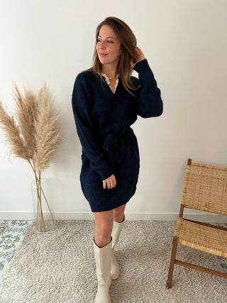 Navy lace detail sweater dress