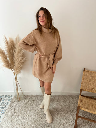 Camel turtleneck sweater dress