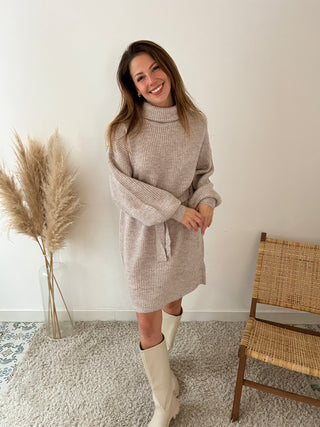 Taupe turtleneck sweater dress