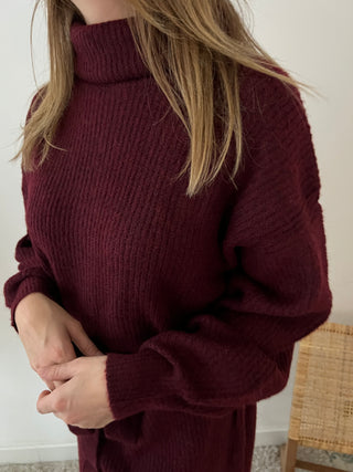 Burgundy turtleneck sweater dress