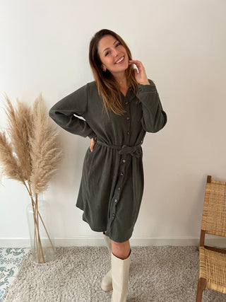 Kaki corduroy midi dress