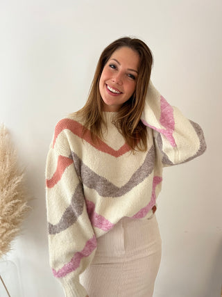 Colorful stripes beige knit