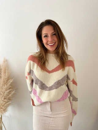Colorful stripes beige knit