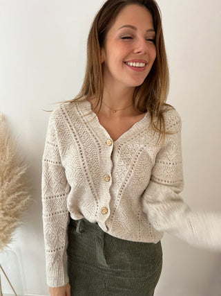 Gold buttons beige knit