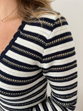 Glitter details navy blue striped knit dress