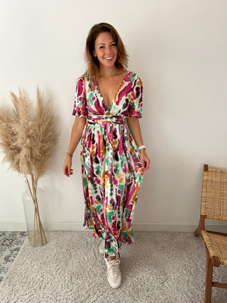 Fushia green deep v-neck dress