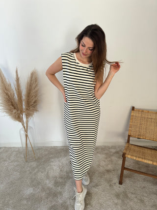 Black white striped maxi dress