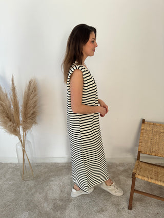 Black white striped maxi dress