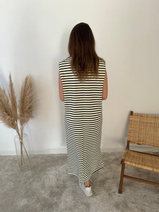 Black white striped maxi dress