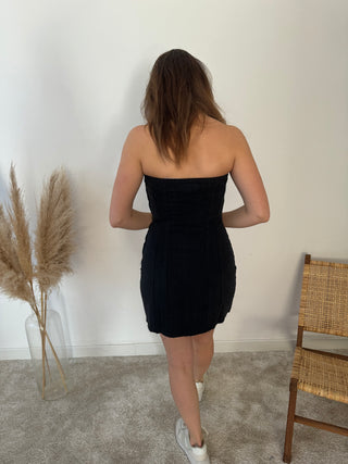 Strapless black denim dress