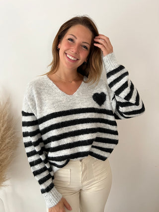 Black heart striped sweater
