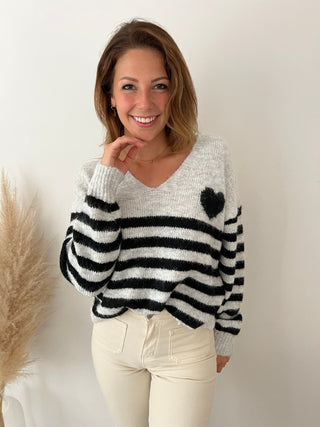 Black heart striped sweater