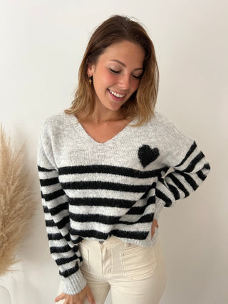 Black heart striped sweater