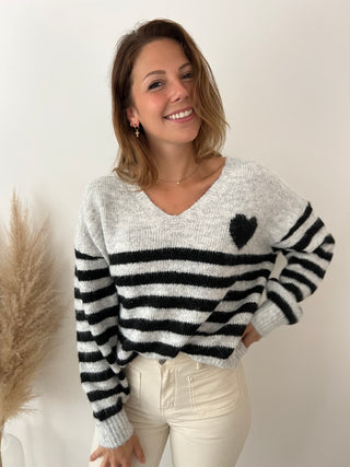 Black heart striped sweater