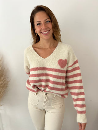 Pink heart striped sweater