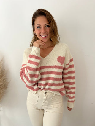 Pink heart striped sweater