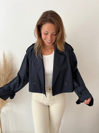 Navy blue crop trench jacket