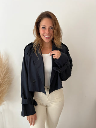 Navy blue crop trench jacket