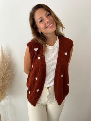 White hearts brick knit vest