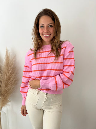 Orange striped pink sweater