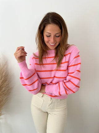 Orange striped pink sweater